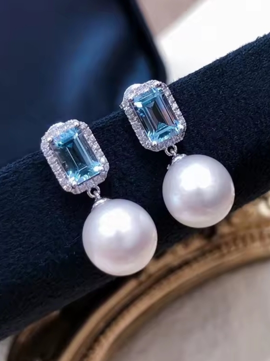 Neiman Marcus Jewelry - White Rhodium Blue Topaz White Pearl Drop Earrings